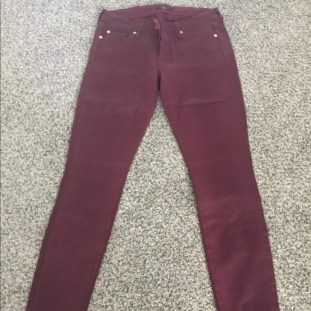 7 for all Mankind burgundy waxed coated jeans